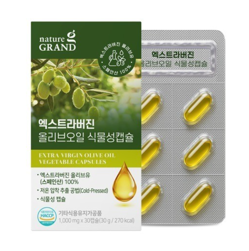 100% 엑스트라버진 <b>올리브</b>오일 식물성 캡슐 1000mg 고농축 영양 강화형 30정