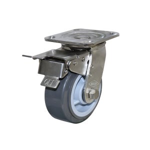 스텐바퀴 12.5cm( 5인치 ) 회전토탈앞브레이크 롤러베어링 회색 우레탄바퀴 올스텐캐스터