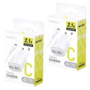 1+! 스피디 USB 2포트 분리형 듀얼 충전기 5V 2.1A (C타입 세트)
