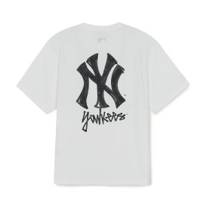 [MLB] 베이직 심플 스트릿 로고 오버핏 반팔 티셔츠 NY (White) 3ATSB0463
