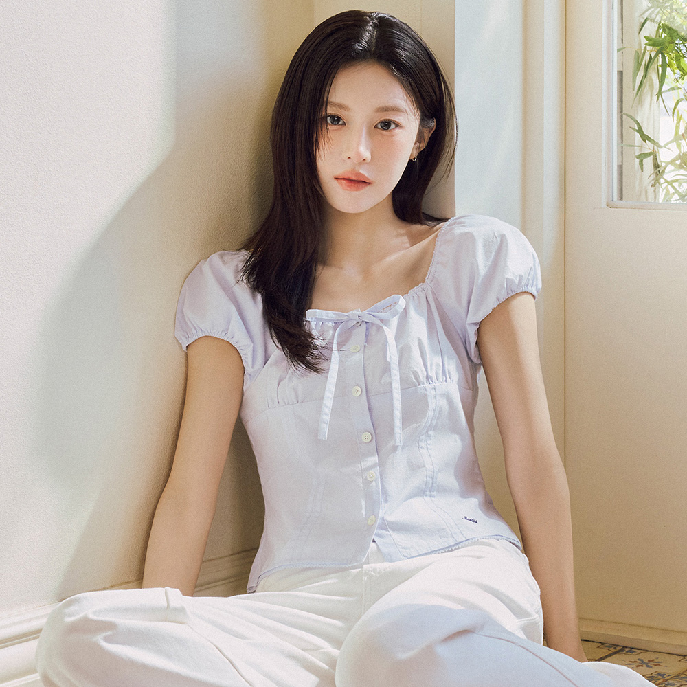 [마리떼프랑소와저버] W CAP SLEEVE RIBBON BLOUSE sky blue