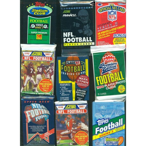 TOPPS FLEER DONRUSS UPPER DECK SCORE BOWMAN 100장의 오래된 빈티지 축구 카드 봉인된 왁스 팩 로트