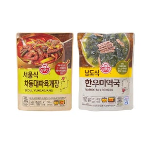 오뚜기 남도식 한우미역국+서울식 차돌대파육개장 1+1 팬트리 맛집 캠핑음식 간편식 500g 1세트