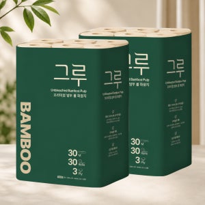 그루 대나무 휴지 먼지없는 두루마리 휴지 30m, 30롤, 2팩