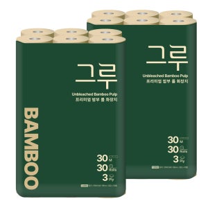 그루 대나무 휴지 먼지없는 두루마리 휴지 30m, 30롤, 2팩