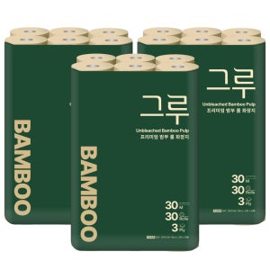 그루 대나무 휴지 먼지없는 두루마리 휴지 30m, 30롤, 3팩