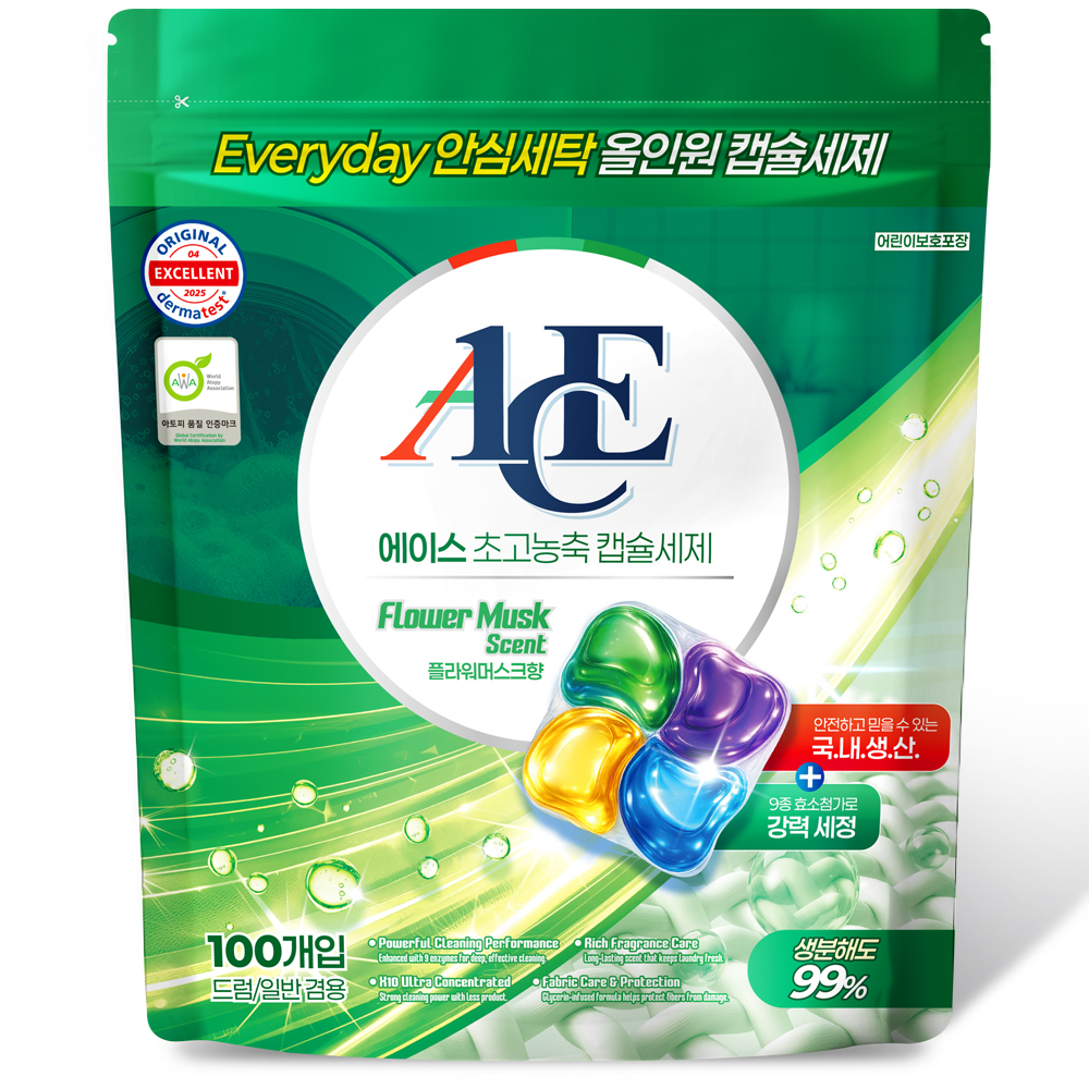 에이스 프리미엄 캡슐세제 16g 4챔버 100개입/고농축 중성세제 실내건조 플라워머스크향
