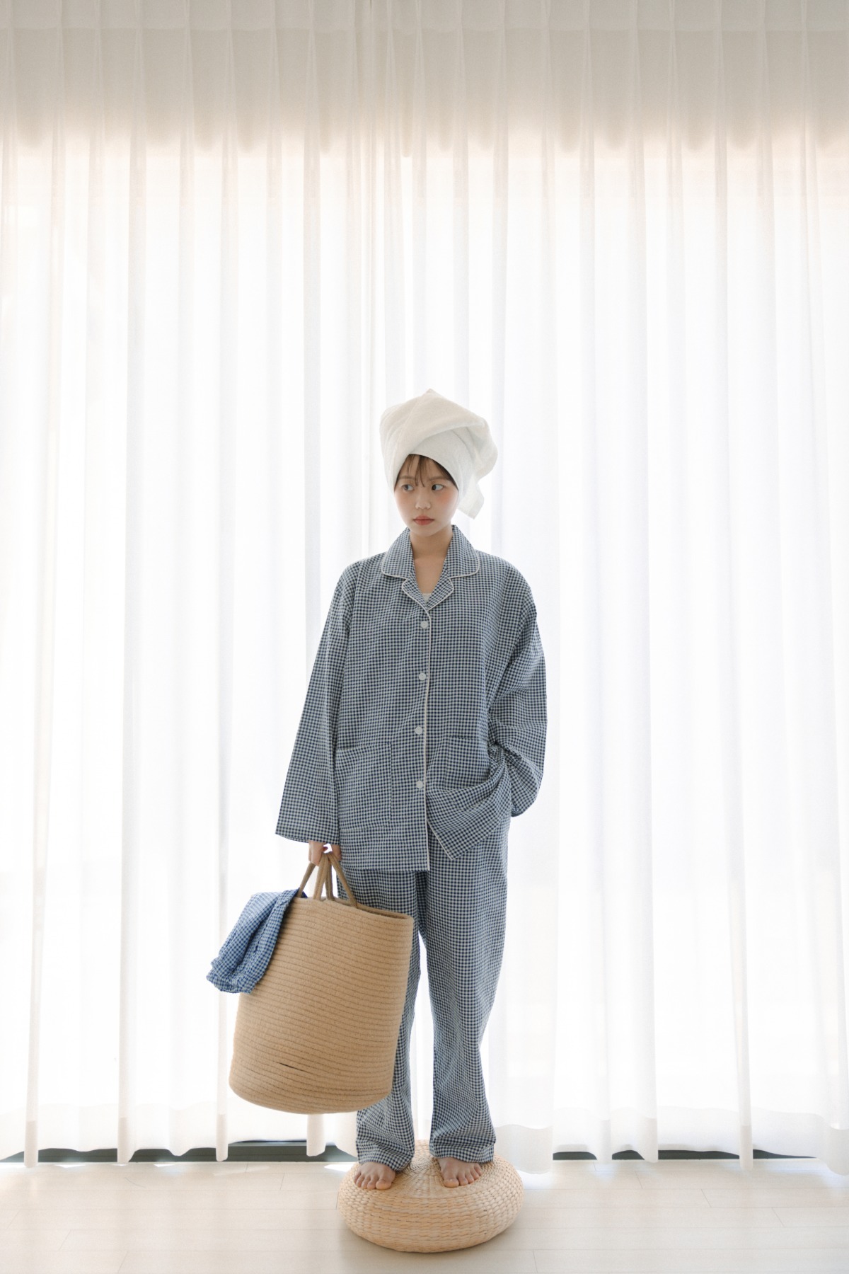 하루도 Sunset navy check pajama 네이비 체크 파자마 나도 잠옷