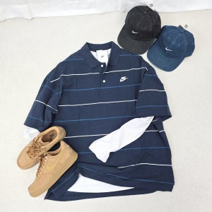 나이키(NIKE) 26SS 스트라이프 오버사이즈 PK 카라티셔츠 럭비 반팔티