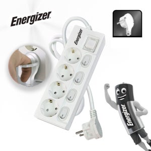 에너자이저 개별스위치 3680W 고용량 멀티탭 납작플러그 과부하차단 화이트, 4구, 4m