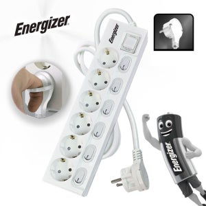 에너자이저 개별스위치 3680W 고용량 멀티탭 납작플러그 과부하차단 화이트, 6구, 4m