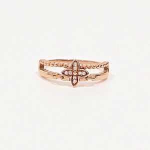 14k 18k 큐빅 꽃 두줄 레이어드 반지