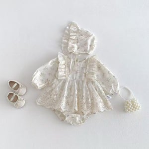 유아 아기옷 봄 가을옷 외출복 레이스 노란들꽃 바디슈트 보넷세트