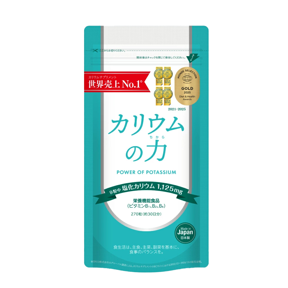 일본 웰모토 칼륨의힘 칼륨 보충제 나트륨 균형 붓기관리 <b>비타민</b>B 적포토씨앗 추출물270정