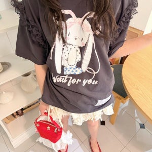 [미미의사치] 리틀 래빗 레이스 크루넥 반팔 티셔츠
