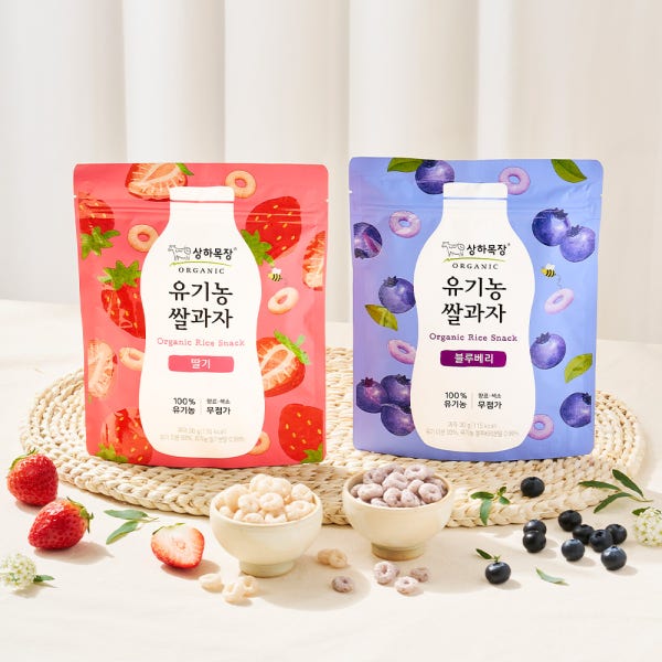 [4+4] 상하목장 유기농 쌀과자 2종 30g 딸기 4봉+블루베리 4봉 (총 8봉) [도착보장]