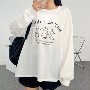 깡총 래빗 오버핏 긴팔티 캐릭터 루즈핏 빅사이즈 하의실종 토끼 라운드넥