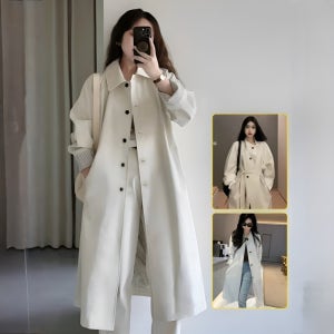 []패션 중기장 트렌치코트 여성 트렌치코트 롱 루즈핏