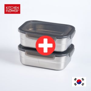 [1+1] 국산 키친플라워 STS304 스텐 반찬통 820ml 2개입 밀폐용기