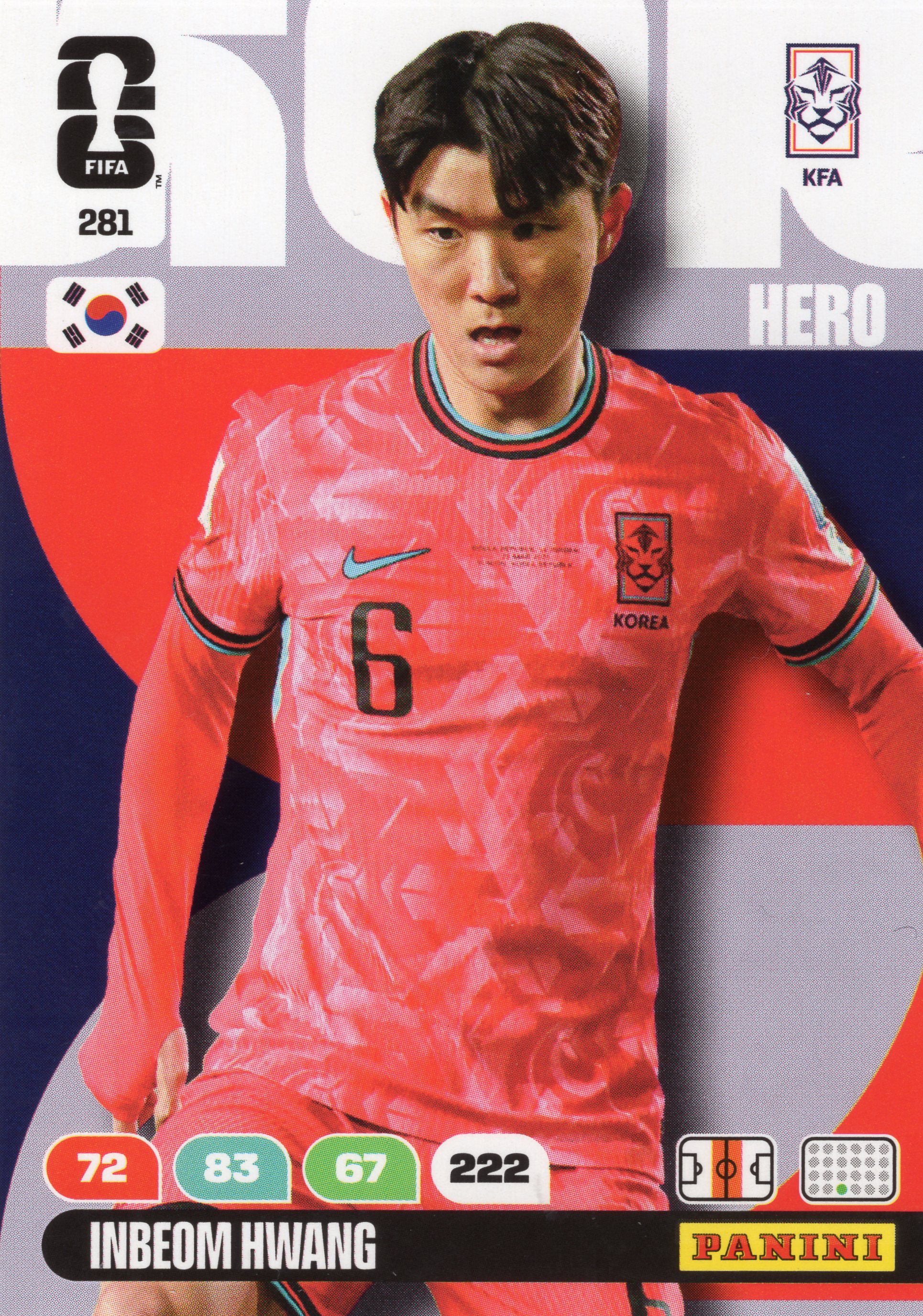 황인범 축구카드 파니니 아드레날린 월드컵 2026 국가대표카드 6615