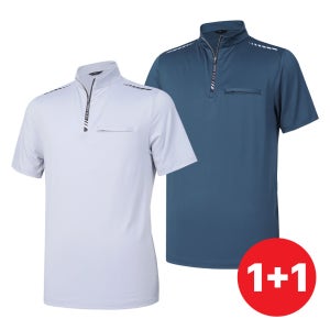 1+1 남성 여름 기능성 반팔 작업복 냉감 쿨 상의 스판 남자 등산복 (M7OPSS13)