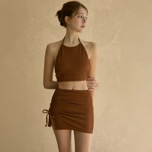 [비키니밴더] 코스타 백리스 홀터넥 비키니 스커트 Set 3pcs - Brown