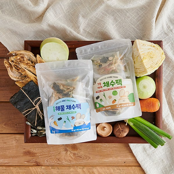 [1+1]퍼기 국내산 이유식 육수 채수팩 티백 2P SET 야채맛 해물맛