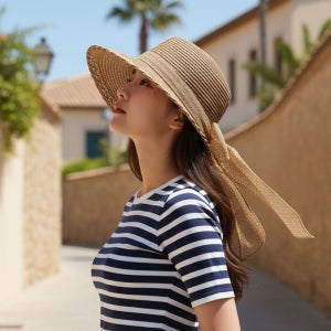 루타미 리본 보넷 스트로햇 밀짚모자