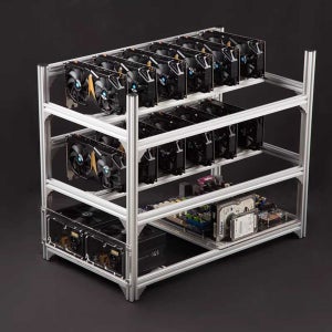 그래픽카드 멀티 카드 GPU 마이닝 채굴 오픈 케이스 64x36x35 6카드 실버 알루미늄 1단