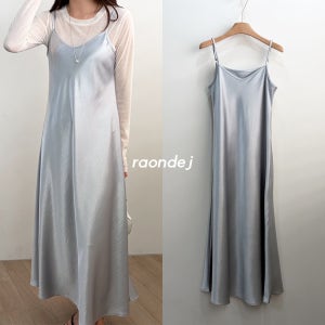 KN 샤틴 뷔스티에 끈나시 롱원피스 드레스