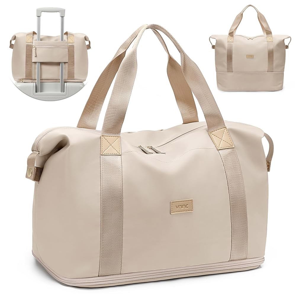 <b>VNINE</b> 여성용 여행용 더플백 남성용 확장형 토트 스포츠백 병원용 위켄더백 비행기 베이지색 배달 가방 Beige
