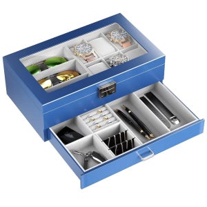 프로케이스 옻칠 마감 원목 남성용 주얼리 박스 6 슬롯 시계 및 선글라스 6 Slots alblue