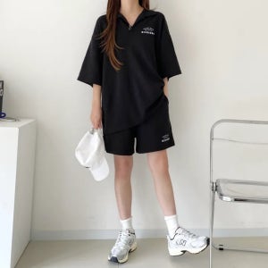 여름 오버핏 카라 반팔 반바지 트레이닝 투피스 상하 세트 셋업