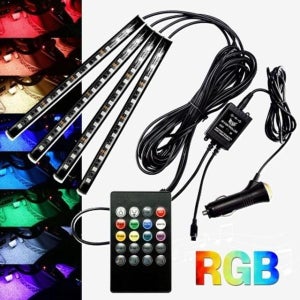 12V 시거잭연결형 RGB 소리반응 LED바 풋등키트세트 바라이트 용품 자동차 차량용