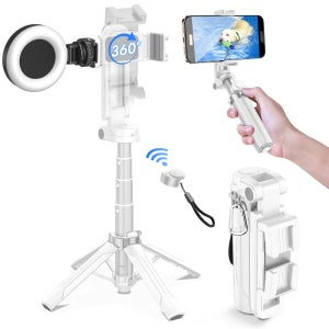 조명 보광등 포함 아크매징 블루투스 휴대용 휴대폰 셀카봉 삼각대 c타입 충전 화이트+조명등