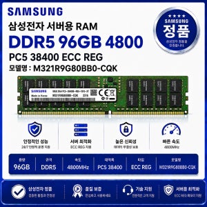 삼성 서버용 RAM DDR5 96GB 4800 PC5 38400 ECC REG M321R9G80BB0 CQK