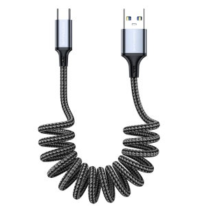 바라보고 USB A to C타입 차량용 고속충전 카플레이 스프링 케이블 그레이, 1개, 2m