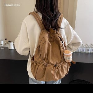 경량 나일론 스트링 백팩 카고 스타일 텀블러 수납 여행 데일리 가방