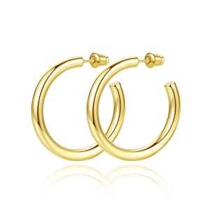 여성용 14K 골드 도금 후프 귀걸이 청키 두꺼운 경량 보석 선물 Gold Tone-20mm