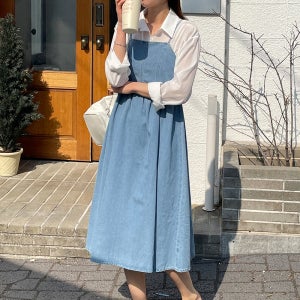 데님 민소매 A라인 코튼 롱원피스 봄 여름 가을 맥시 코튼 레이어드 진청 연청