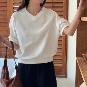 오버핏 여성 세미크롭맨투맨 여름 나그랑 여자 반팔 맨투맨 썸머 우먼 티셔츠 면 라운드