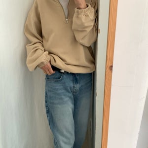 (베,곤당일)로맨티사이즈 쿼터 집업 맨투맨 2col 반집업