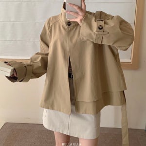 바바리코트 백버튼 하이넥 여성 가을 봄 케이프 숏 트렌치코트