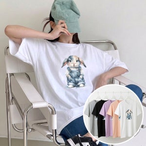 미라클코지 블루래빗 반팔티 여성 빅사이즈 오버핏 반팔 티셔츠 여름 데일리