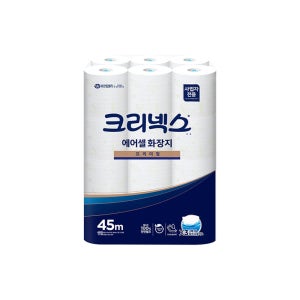 크리넥스 에어셀 물에잘녹는 휴지 두루마리 화장지 45m 24롤 x 1팩 미세먼지없는 휴지