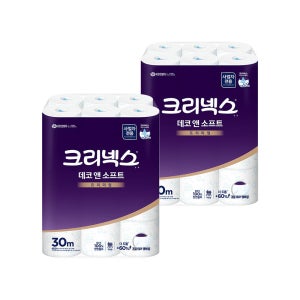 크리넥스 데코앤소프트 두루마리 무향 화장지 30m 24롤 x 2팩 엠보싱 화장지 소프트