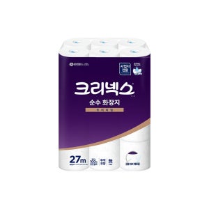 크리넥스 순수 두루마리 화장지 3겹 프리미엄 27m 24롤x1팩 먼지없는