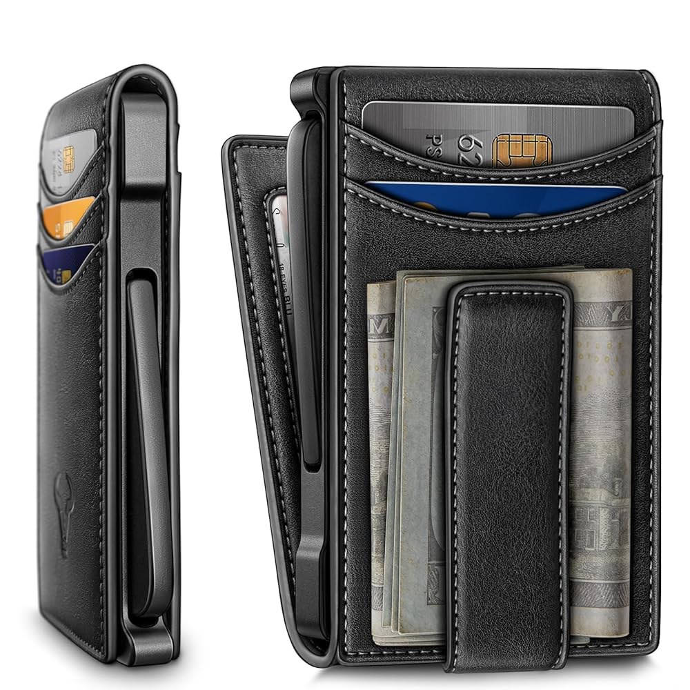 불리언트 남성 지갑 금속 케이스 머니 클립 그레인 가죽 플립 11 카드 팝업 액세스 매직 Alaska Leather1 Black8556