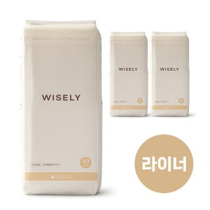 와이즐리 오가닉 100% 유기농 롱팬티라이너 부드러운 순면커버 생리전후 롱, 40개입, 3팩