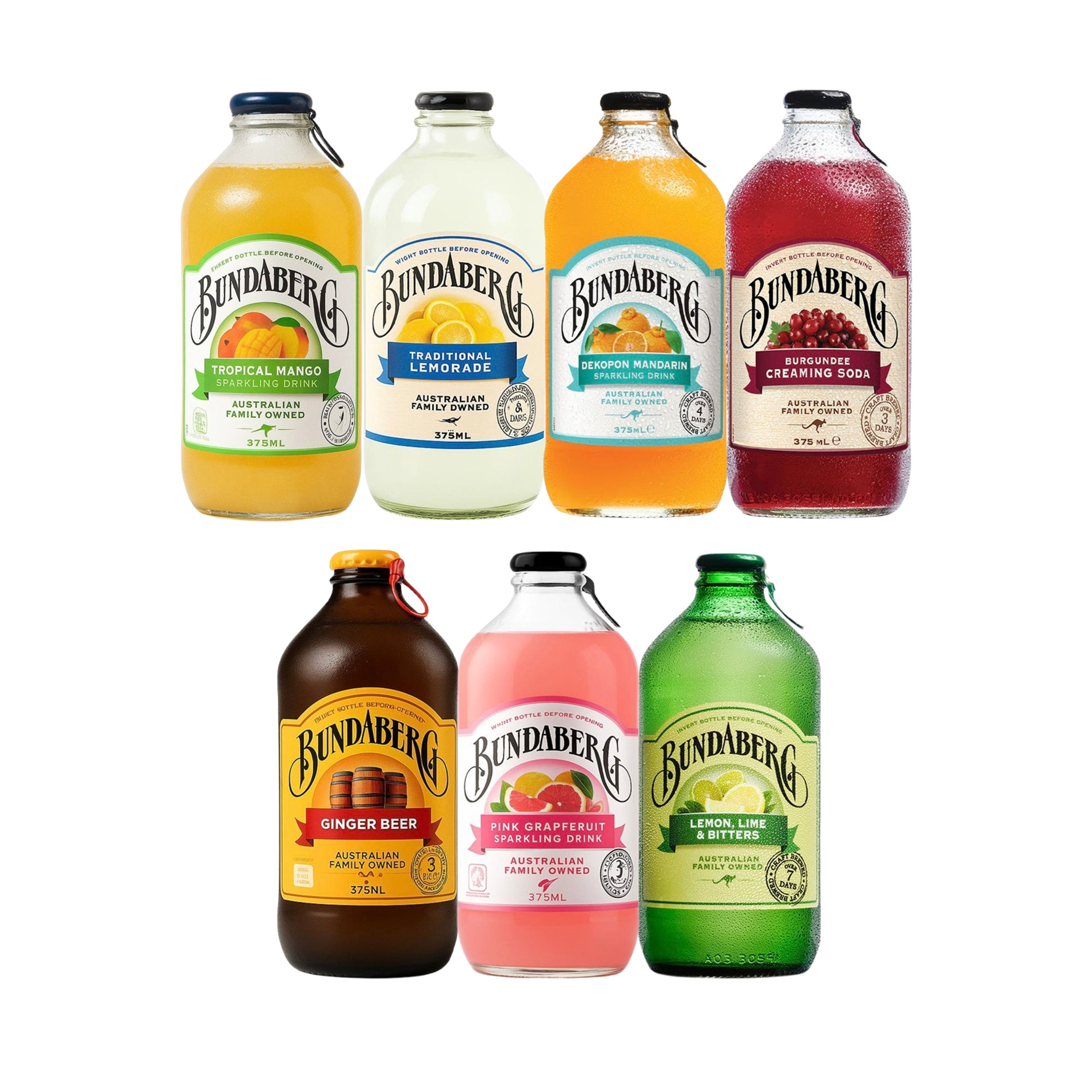 Bundaberg 375ml x 12 Bottles - Choose 4 Bottles Each of Grapefruit, Lime, Mango, Lemon, Ginger Beer, Burgundy, Mandarin